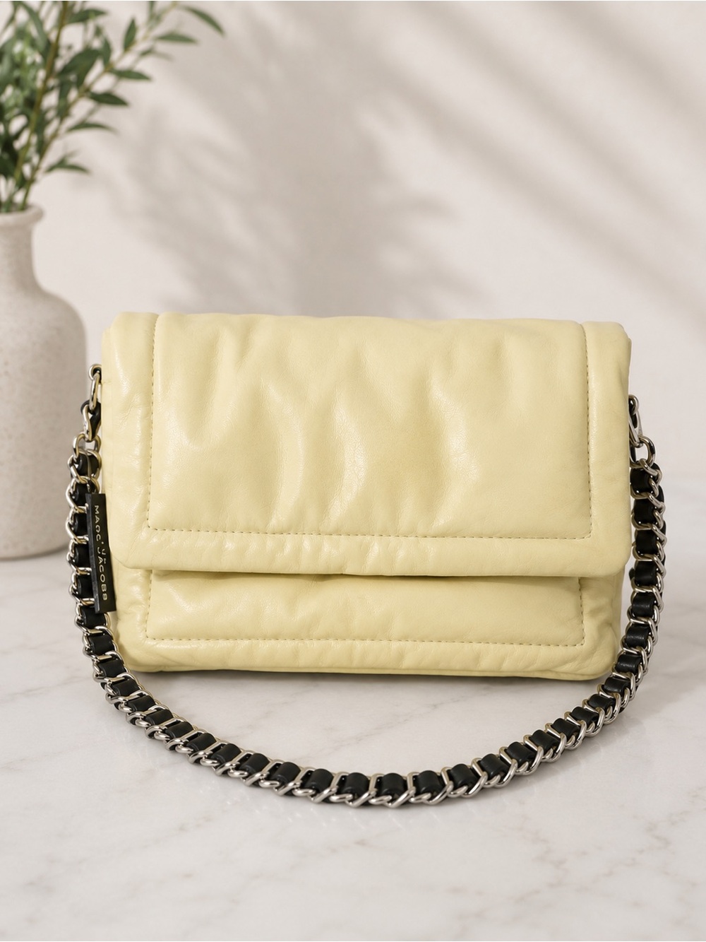 Marc Jacobs The Pillow Bag Leather Chain Shoulder Bag Cream Yellow